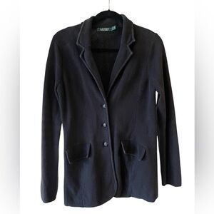 Lauren Ralph Lauren Black Cardigan Sweater Button Collar 100% Cotton Size Medium